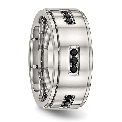 Edelstahl Poliert Schwarz Zirkonia 9mm Ridged Kante Ring