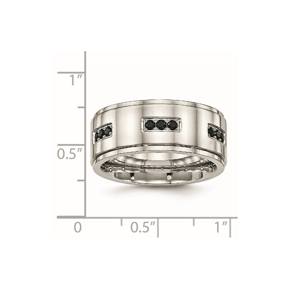 Edelstahl Poliert Schwarz Zirkonia 9mm Ridged Kante Ring