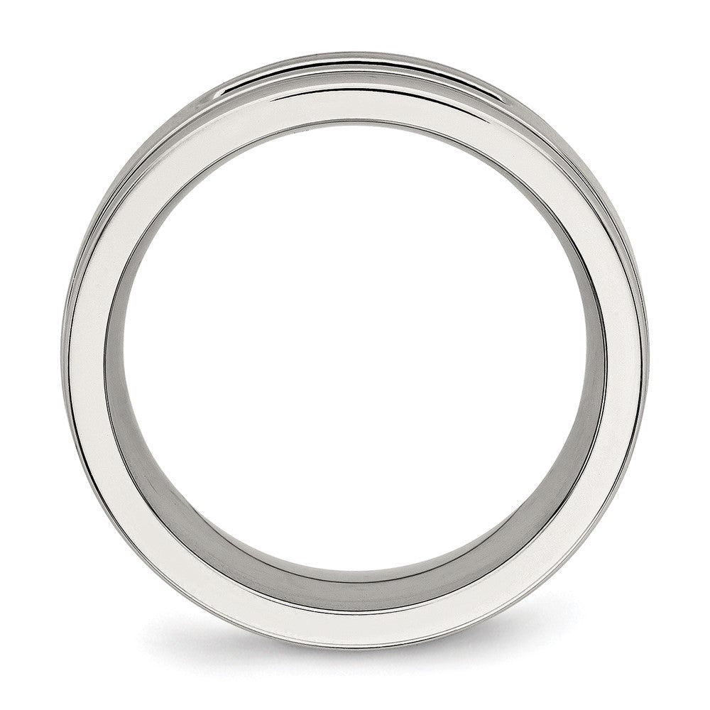 Edelstahl Poliert Schwarz Zirkonia 8mm Gerillt Ring