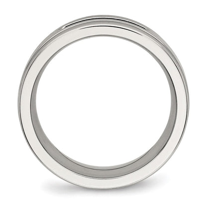 Edelstahl Poliert Schwarz Zirkonia 8mm Gerillt Ring
