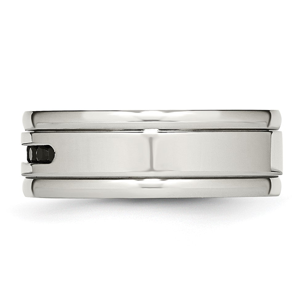 Edelstahl Poliert Schwarz Zirkonia 8mm Gerillt Ring