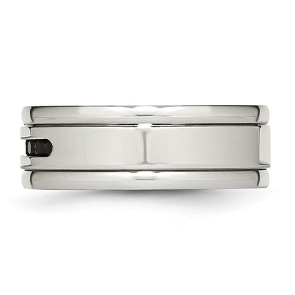 Edelstahl Poliert Schwarz Zirkonia 8mm Gerillt Ring