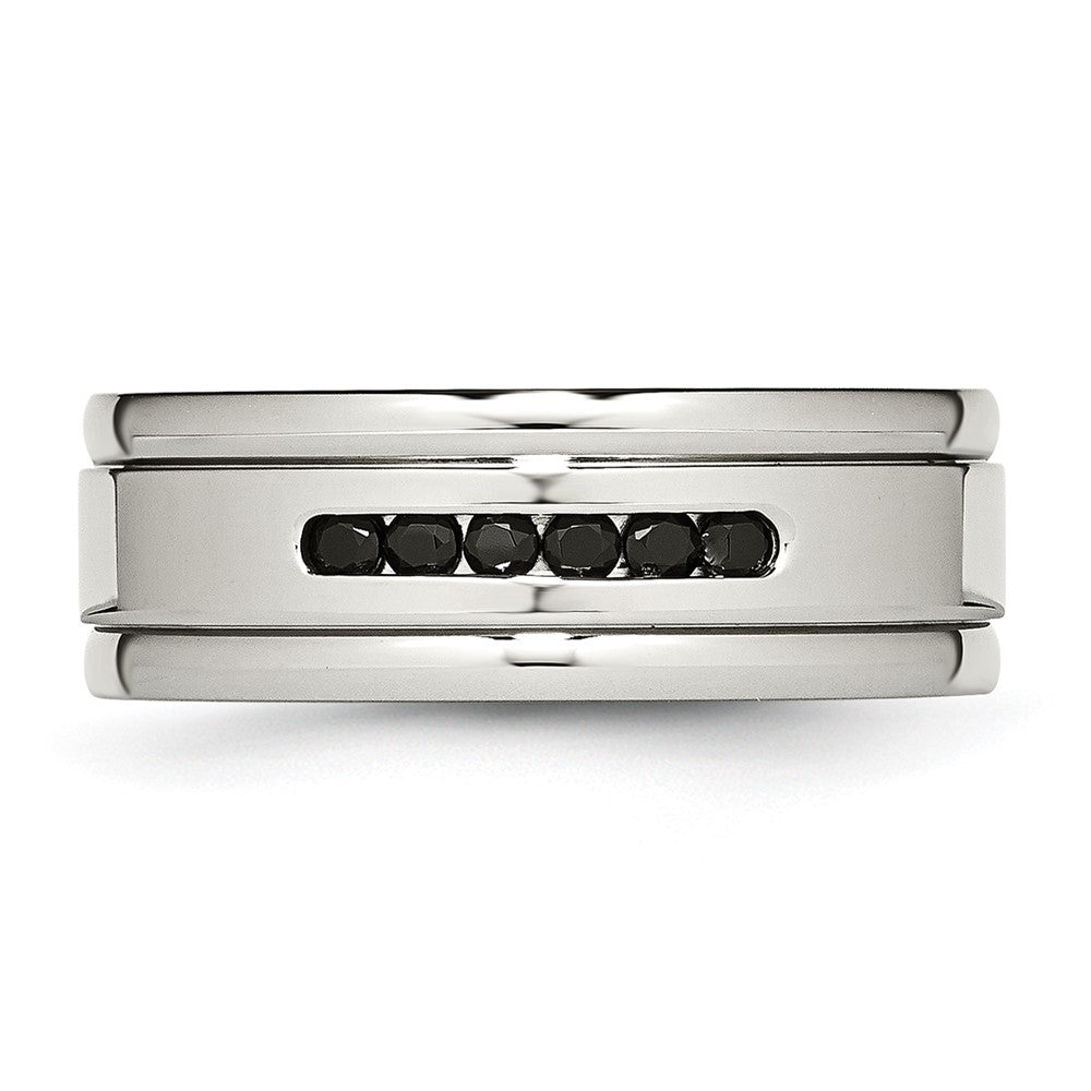 Edelstahl Poliert Schwarz Zirkonia 8mm Gerillt Ring