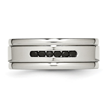 Edelstahl Poliert Schwarz Zirkonia 8mm Gerillt Ring