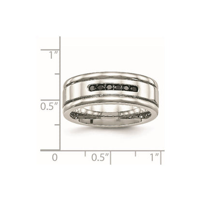 Edelstahl Poliert Schwarz Zirkonia 8mm Gerillt Ring