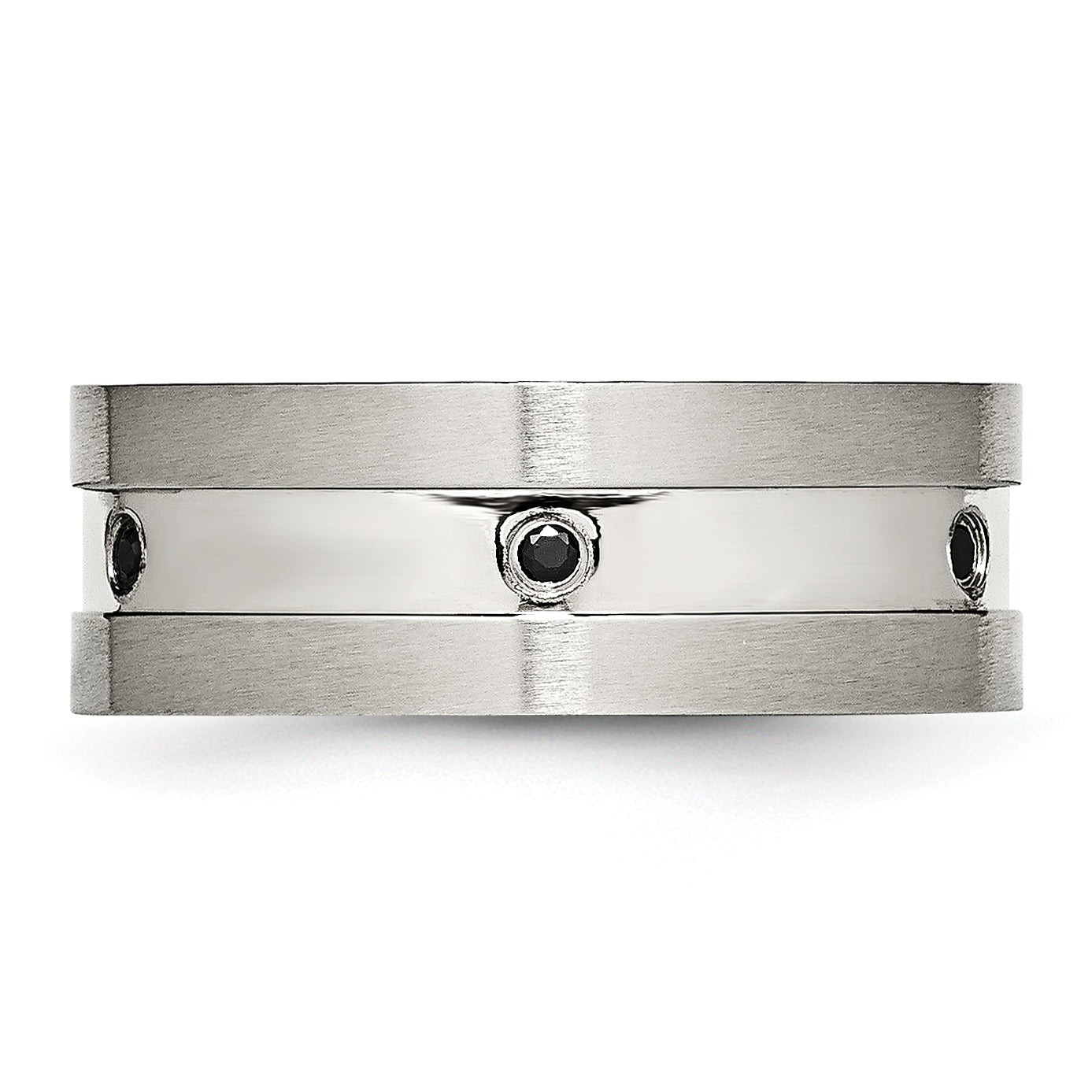 Edelstahl Gebürstet und Poliert Schwarz Zirkonia 8mm Ring