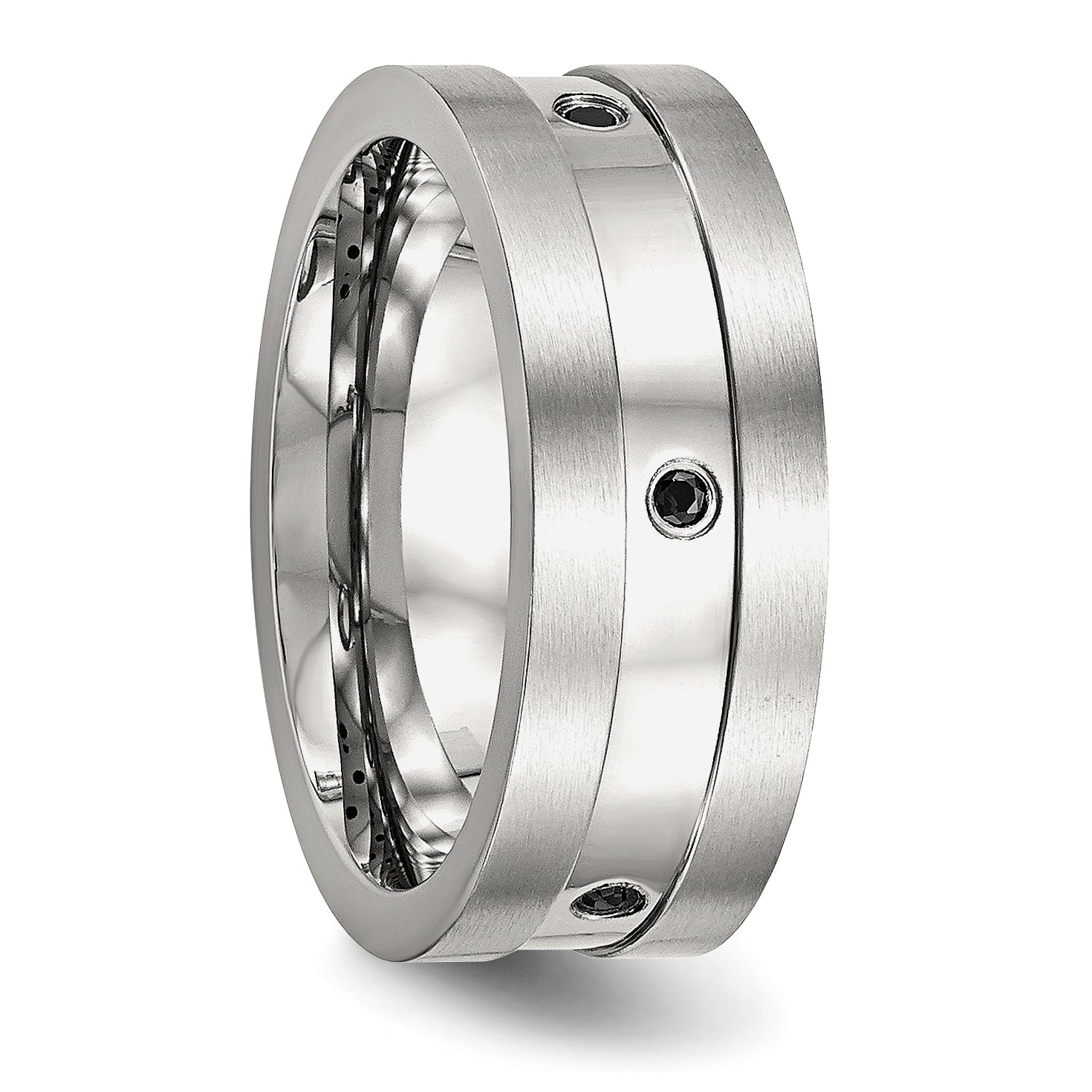 Edelstahl Gebürstet und Poliert Schwarz Zirkonia 8mm Ring