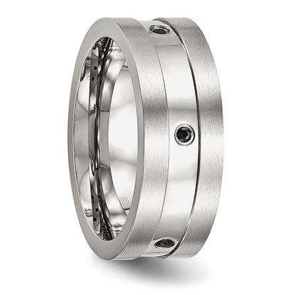 Edelstahl Gebürstet und Poliert Schwarz Zirkonia 8mm Ring