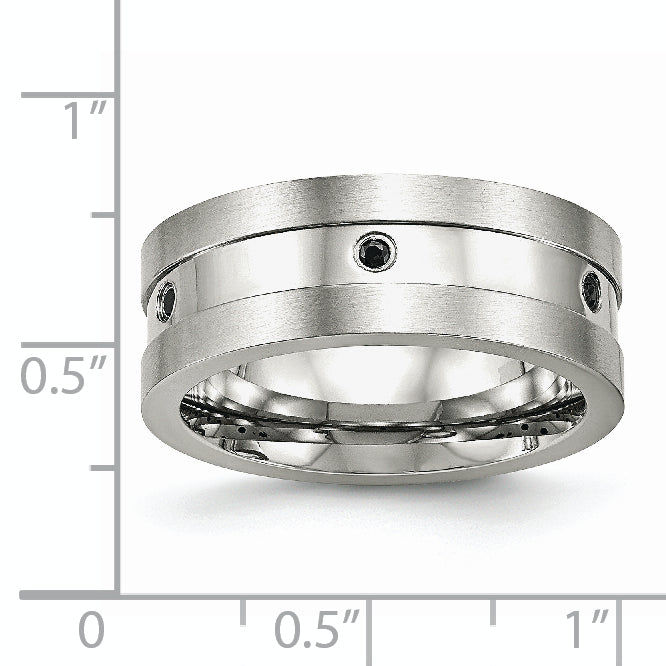 Edelstahl Gebürstet und Poliert Schwarz Zirkonia 8mm Ring