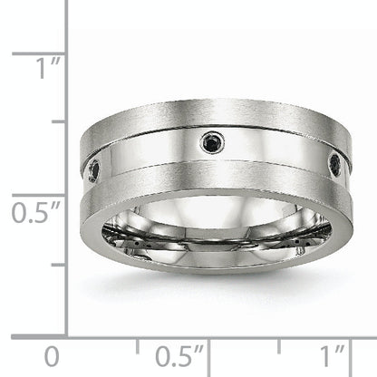 Edelstahl Gebürstet und Poliert Schwarz Zirkonia 8mm Ring