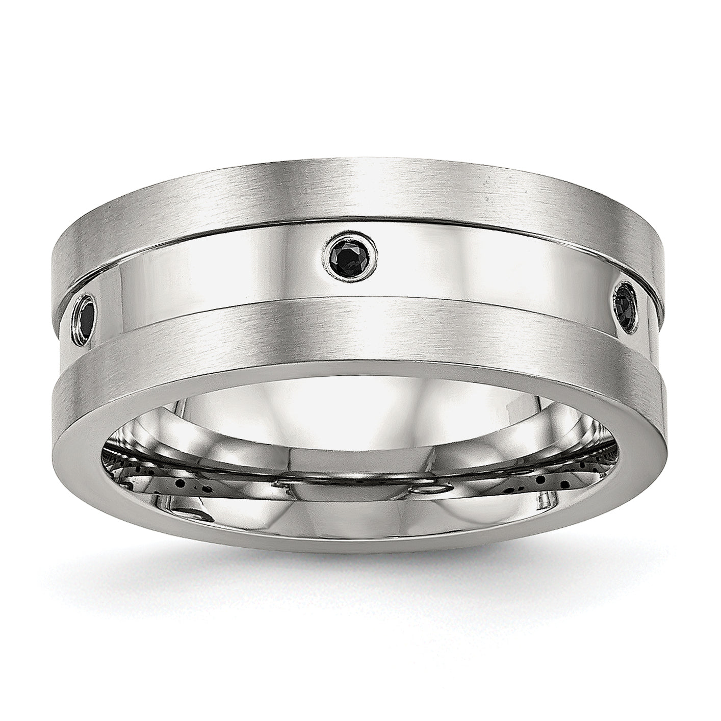 Edelstahl Gebürstet und Poliert Schwarz Zirkonia 8mm Ring