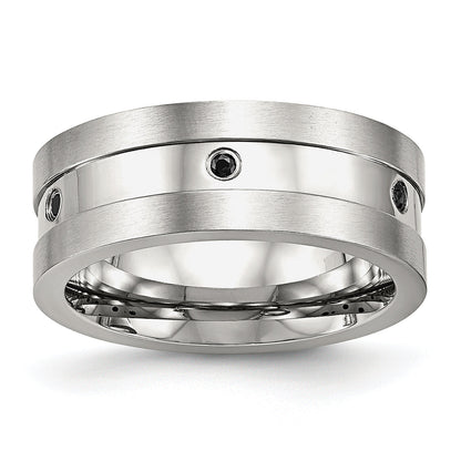 Edelstahl Gebürstet und Poliert Schwarz Zirkonia 8mm Ring