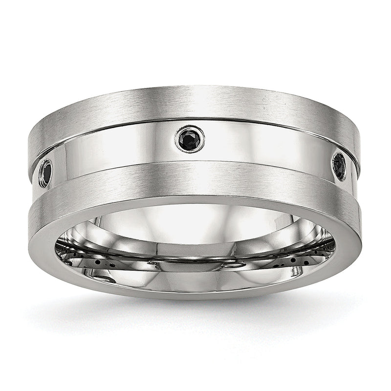 Edelstahl Gebürstet und Poliert Schwarz Zirkonia 8mm Ring