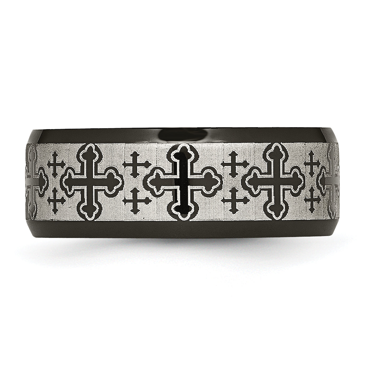 Edelstahl Gebürstet/polished Schwarz Ip Lasergraviert Geätzt Crosses 8mm Ring