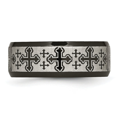 Edelstahl Gebürstet/polished Schwarz Ip Lasergraviert Geätzt Crosses 8mm Ring