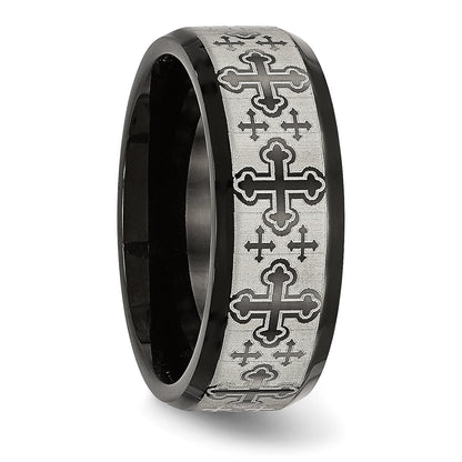 Edelstahl Gebürstet/polished Schwarz Ip Lasergraviert Geätzt Crosses 8mm Ring