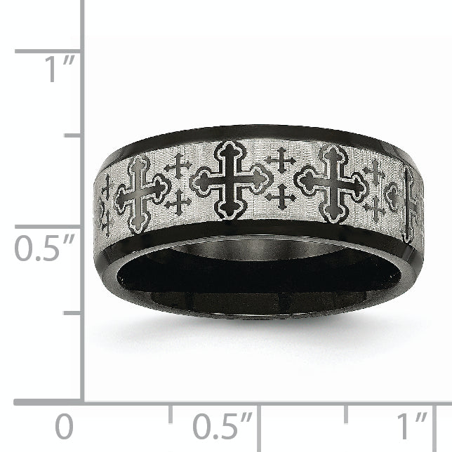 Edelstahl Gebürstet/polished Schwarz Ip Lasergraviert Geätzt Crosses 8mm Ring