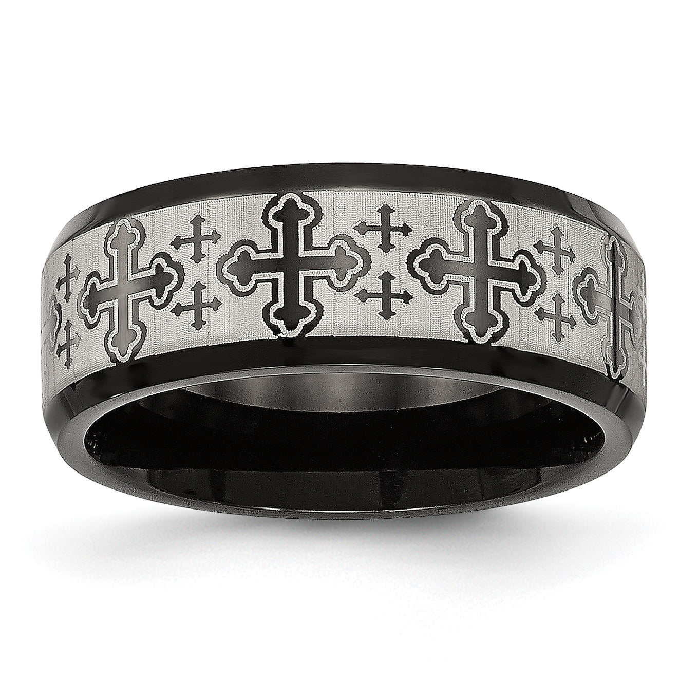 Edelstahl Gebürstet/polished Schwarz Ip Lasergraviert Geätzt Crosses 8mm Ring