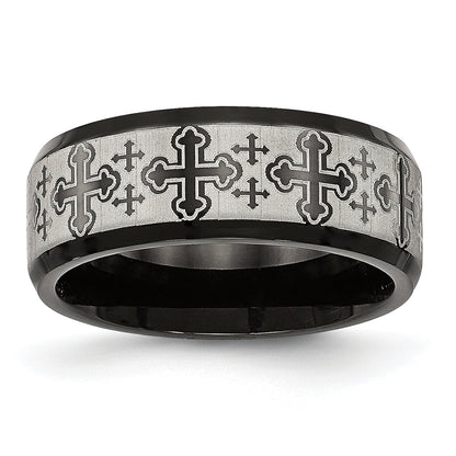 Edelstahl Gebürstet/polished Schwarz Ip Lasergraviert Geätzt Crosses 8mm Ring