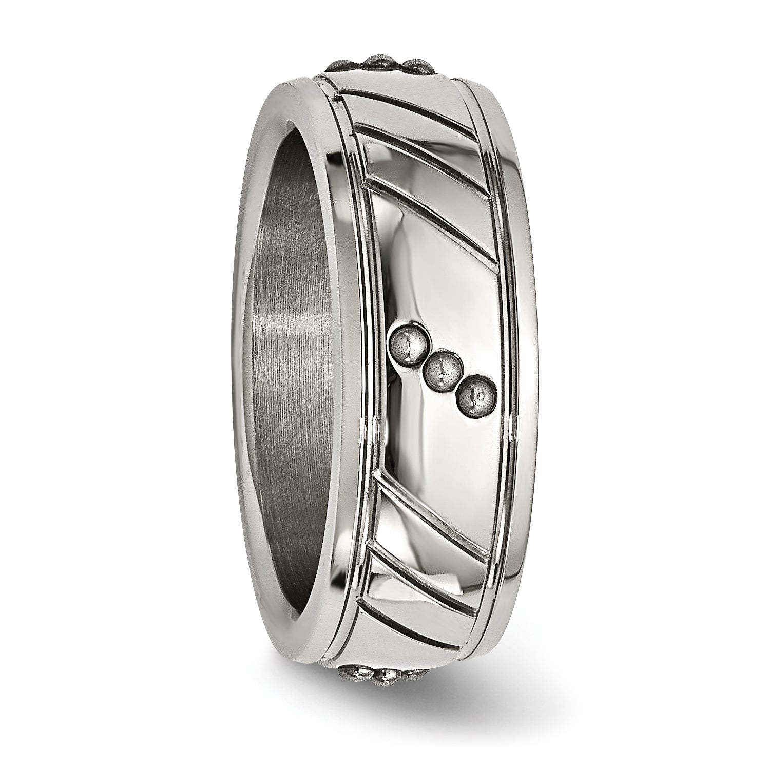 Edelstahl Poliert Gekugelt und Gerillt 8mm Ring