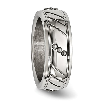 Edelstahl Poliert Gekugelt und Gerillt 8mm Ring