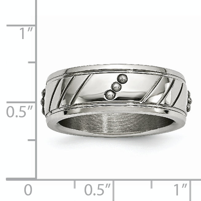 Edelstahl Poliert Gekugelt und Gerillt 8mm Ring
