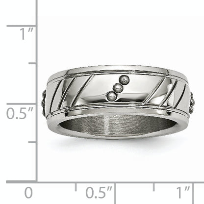 Edelstahl Poliert Gekugelt und Gerillt 8mm Ring
