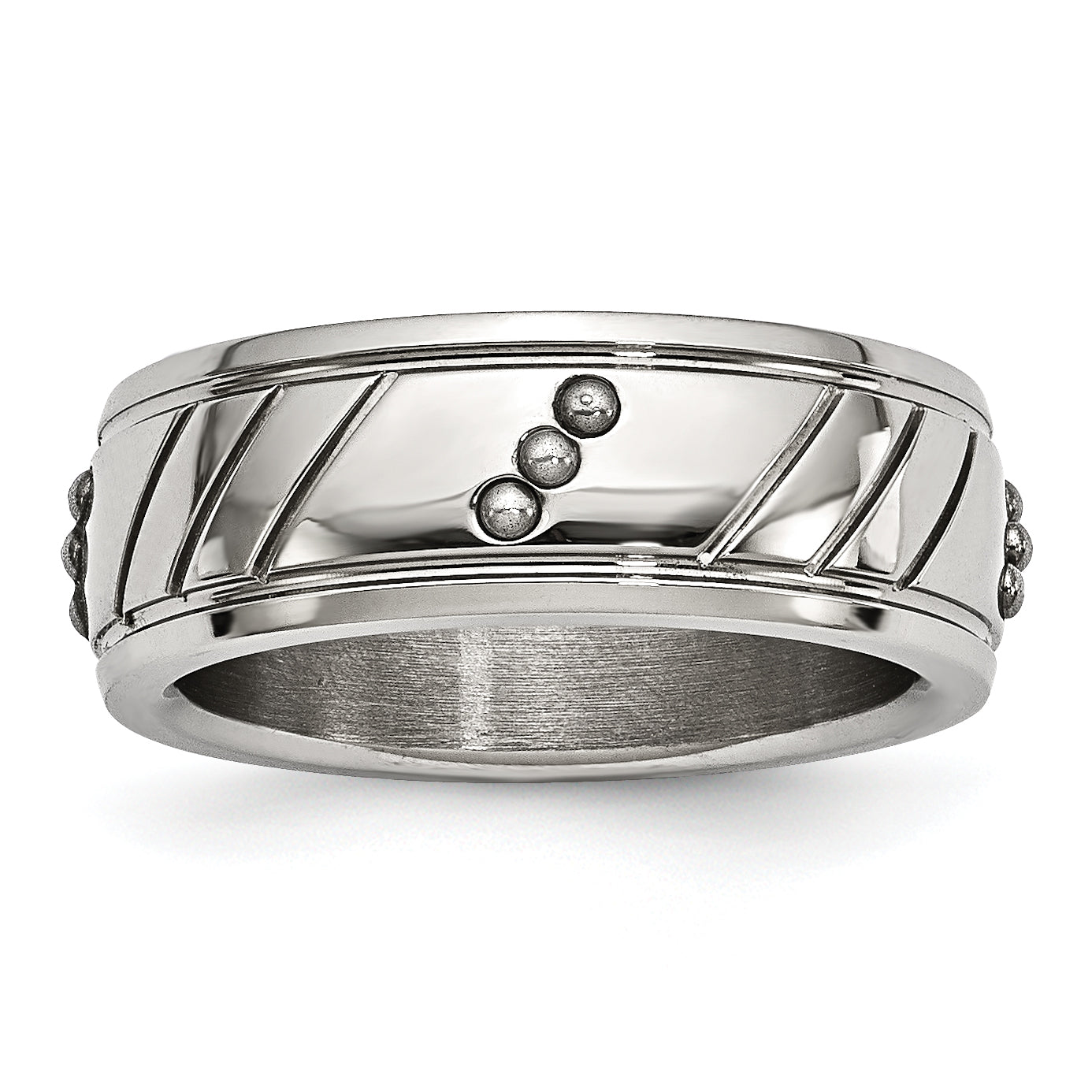 Edelstahl Poliert Gekugelt und Gerillt 8mm Ring