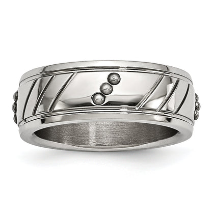 Edelstahl Poliert Gekugelt und Gerillt 8mm Ring