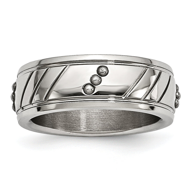 Edelstahl Poliert Gekugelt und Gerillt 8mm Ring