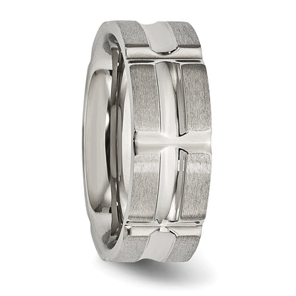 Edelstahl Gebürstet und Poliert 8mm Gerillt Ring