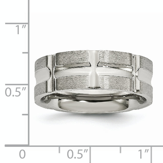 Edelstahl Gebürstet und Poliert 8mm Gerillt Ring