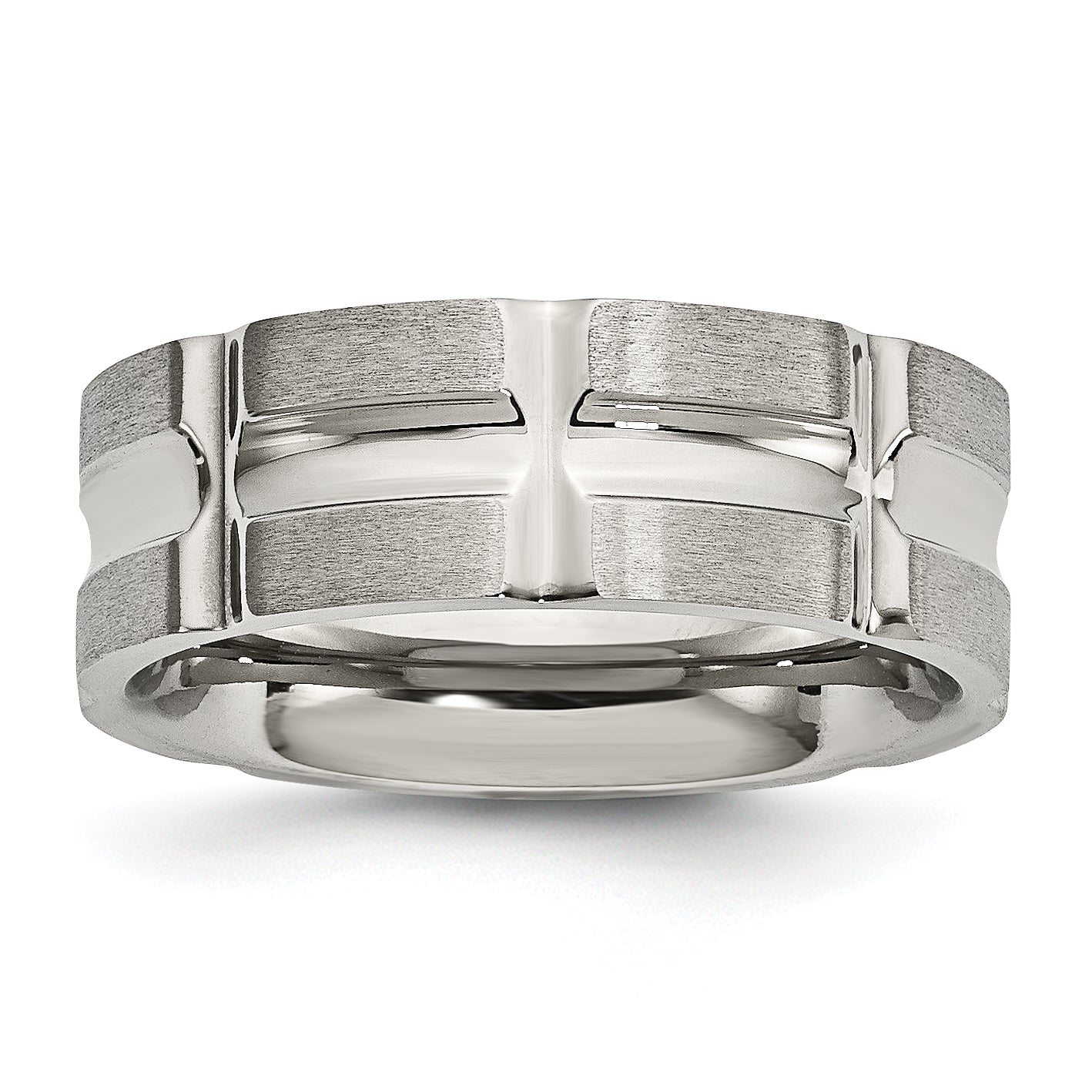 Edelstahl Gebürstet und Poliert 8mm Gerillt Ring
