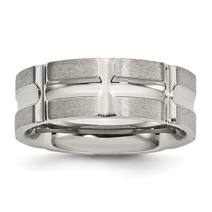 Edelstahl Gebürstet und Poliert 8mm Gerillt Ring