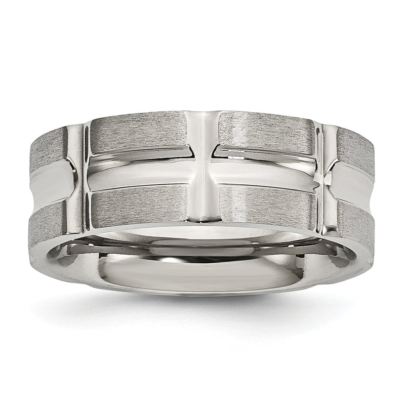 Edelstahl Gebürstet und Poliert 8mm Gerillt Ring
