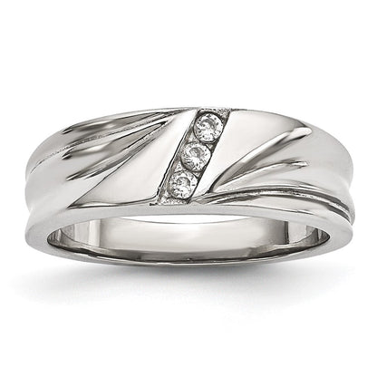 Edelstahl Poliert Zirkonia 6.75mm Ring