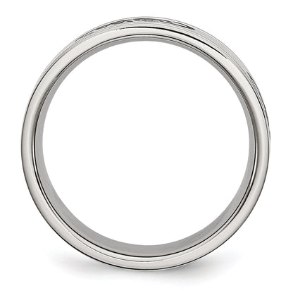 Edelstahl Gebürstet Schwarz Gummi Design 7mm Ridged Kante Ring