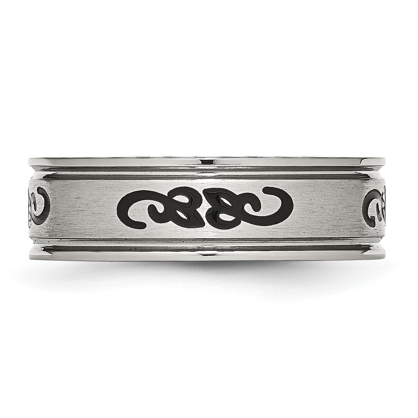 Edelstahl Gebürstet Schwarz Gummi Design 7mm Ridged Kante Ring