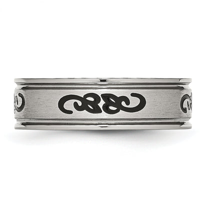 Edelstahl Gebürstet Schwarz Gummi Design 7mm Ridged Kante Ring