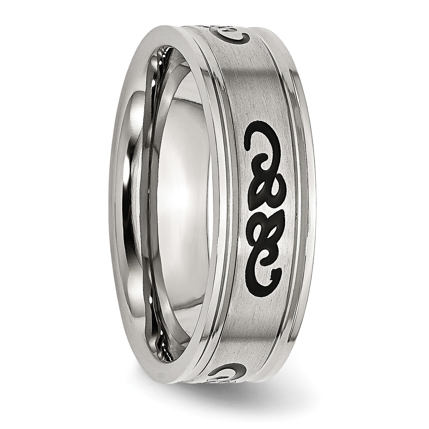 Edelstahl Gebürstet Schwarz Gummi Design 7mm Ridged Kante Ring