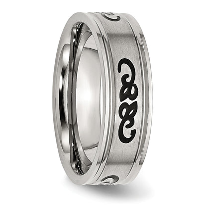 Edelstahl Gebürstet Schwarz Gummi Design 7mm Ridged Kante Ring