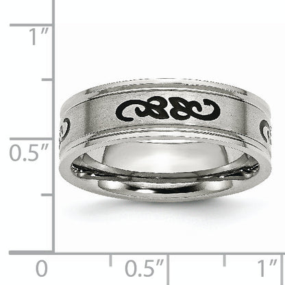 Edelstahl Gebürstet Schwarz Gummi Design 7mm Ridged Kante Ring