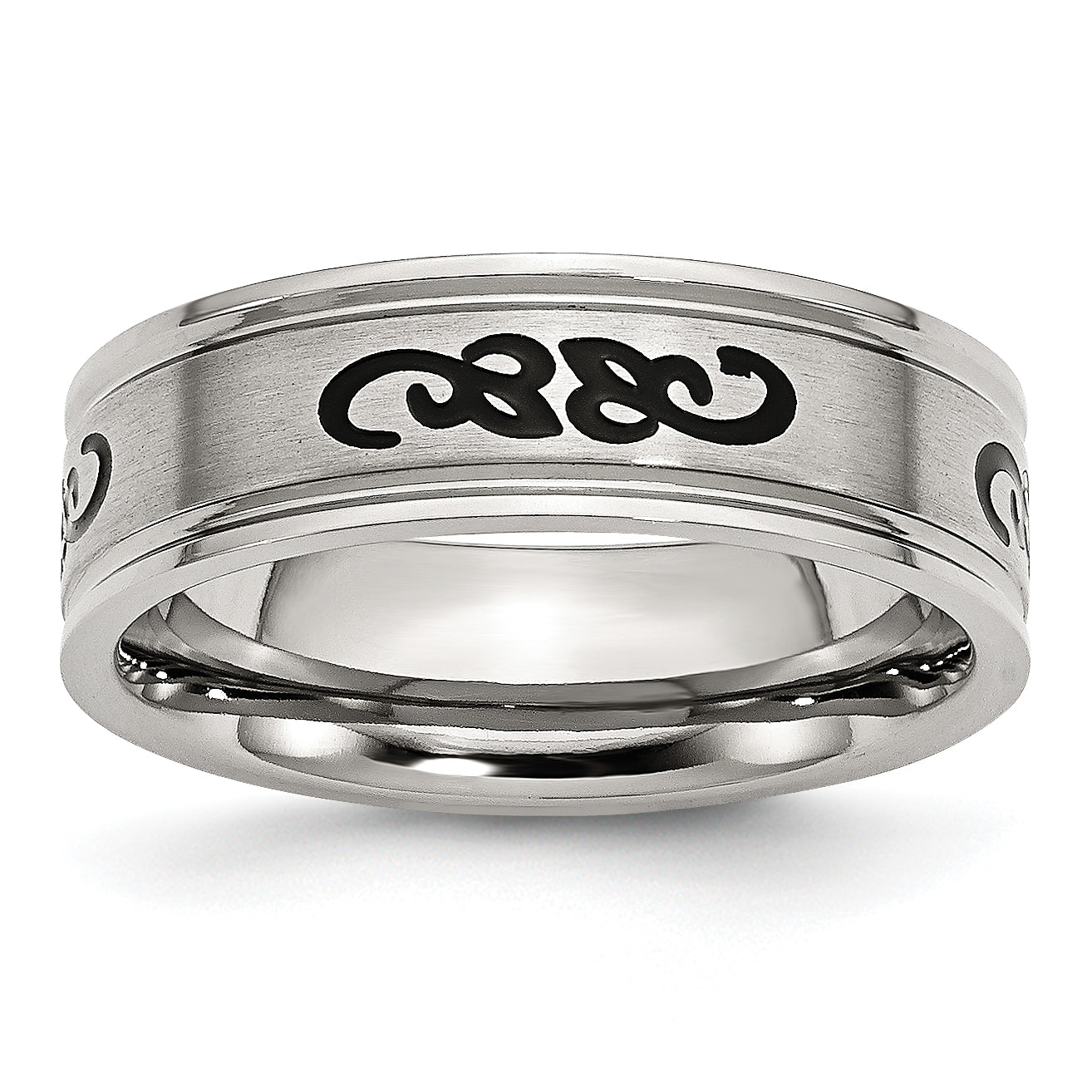 Edelstahl Gebürstet Schwarz Gummi Design 7mm Ridged Kante Ring