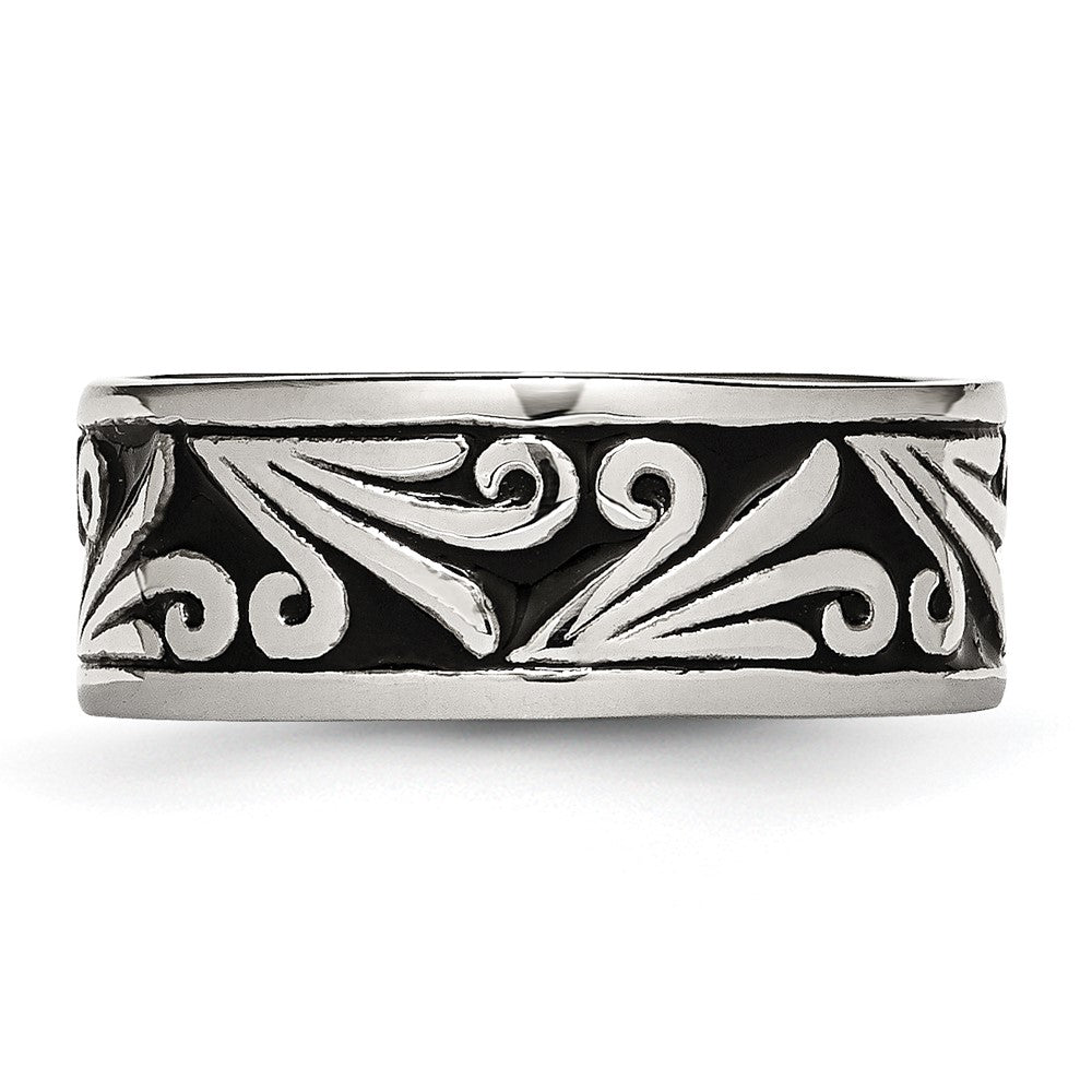 Edelstahl Antikisiert und Poliert Fantasie Design 8mm Ridged Kante Ring