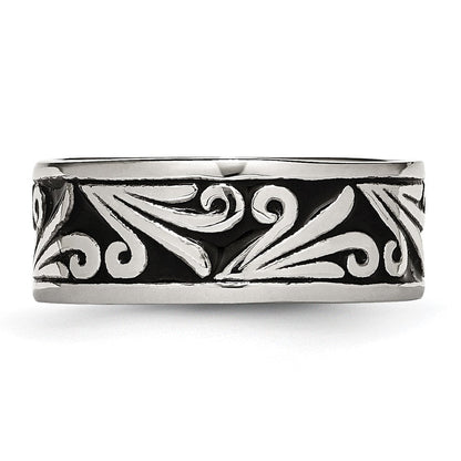 Edelstahl Antikisiert und Poliert Fantasie Design 8mm Ridged Kante Ring
