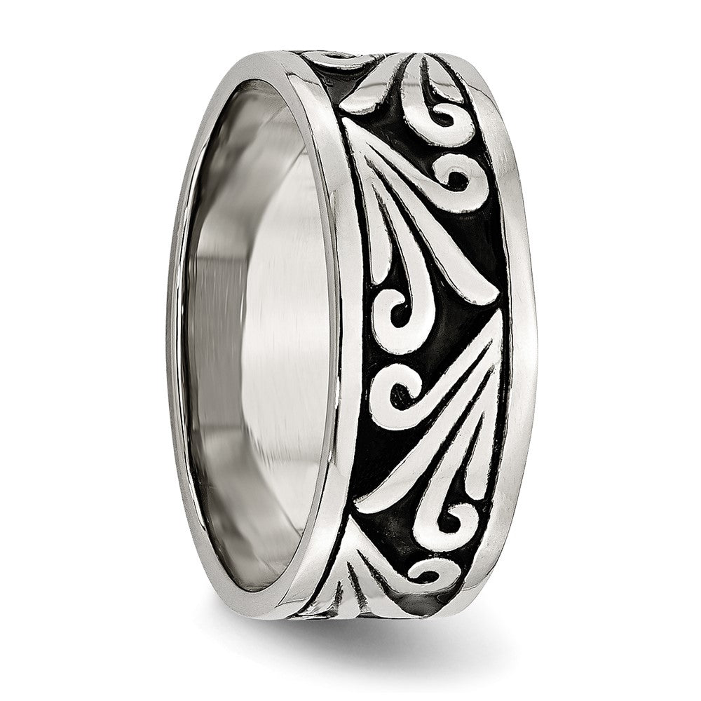 Edelstahl Antikisiert und Poliert Fantasie Design 8mm Ridged Kante Ring
