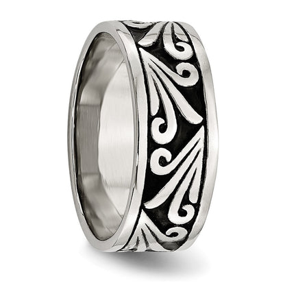 Edelstahl Antikisiert und Poliert Fantasie Design 8mm Ridged Kante Ring