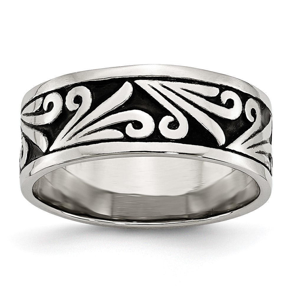 Edelstahl Antikisiert und Poliert Fantasie Design 8mm Ridged Kante Ring
