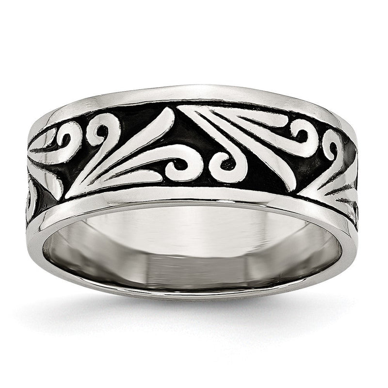 Edelstahl Antikisiert und Poliert Fantasie Design 8mm Ridged Kante Ring