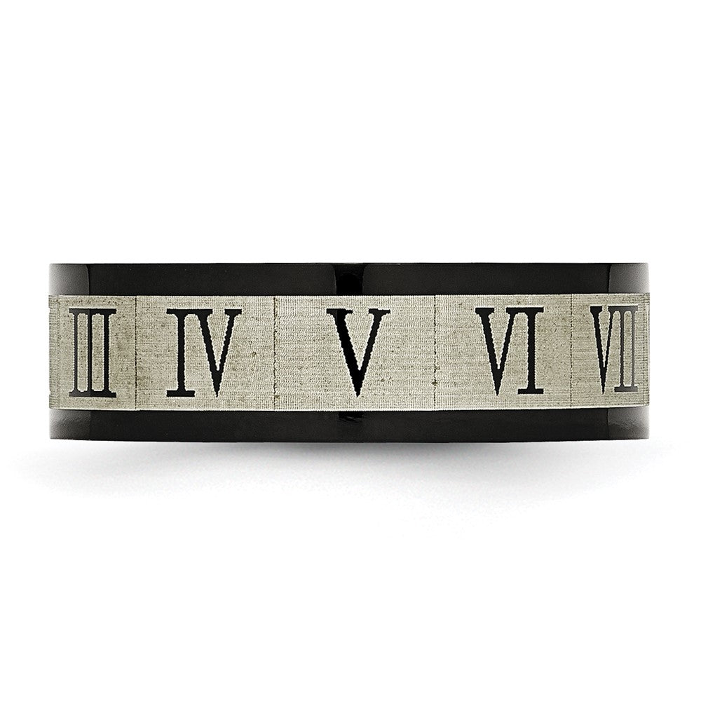 Edelstahl Gebürstet Schwarz Ip Beschichtet Roman Numerals Ring